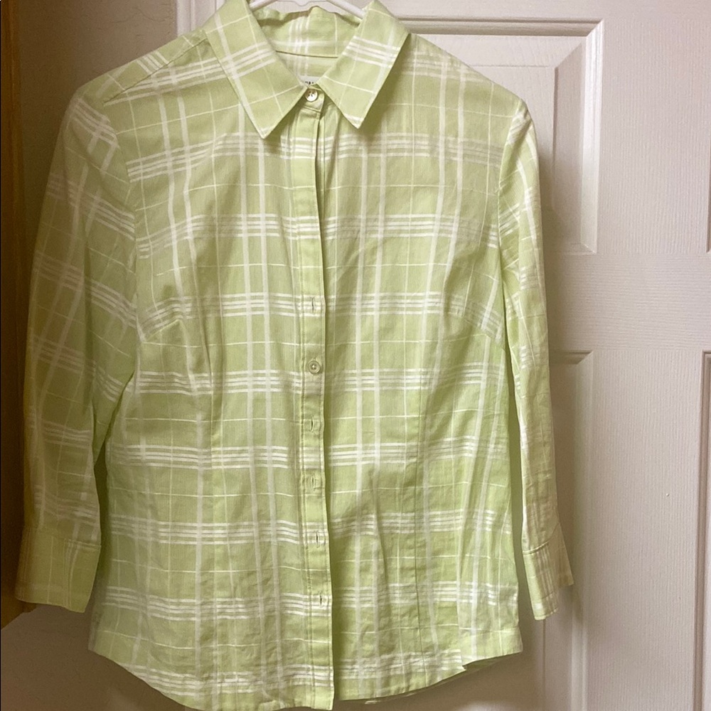 Banana Republic Light Green Plaid Blouse